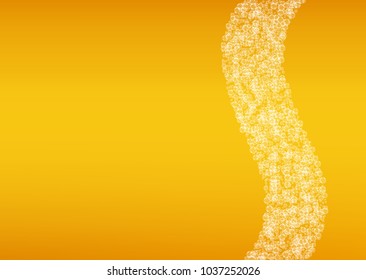 Beer foam background with realistic bubbles.  Cool beverage for restaurant menu design, banners and flyers.  Yellow horizontal beer foam background. Fresh cup of lager for brewery design.