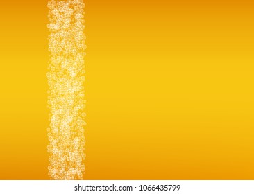 Beer foam background with realistic bubbles.  Cool beverage for restaurant menu design, banners and flyers.  Yellow horizontal beer foam background. Cold glass of ale for brewery design.