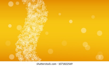 Beer foam background with realistic bubbles.  Cool beverage for restaurant menu design, banners and flyers.  Yellow horizontal beer foam background. Cold pint of golden lager or ale.