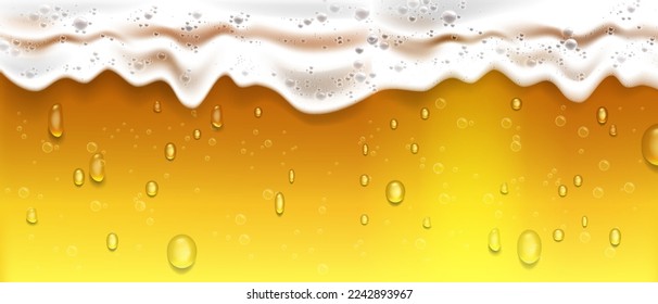Beer foam background, sparkling fizzy beverage texture, vector summer bar wallpaper, golden bubble. White ale froth, orange alcohol glass, Octoberfest pub banner. Beer foam wave close view    clipart