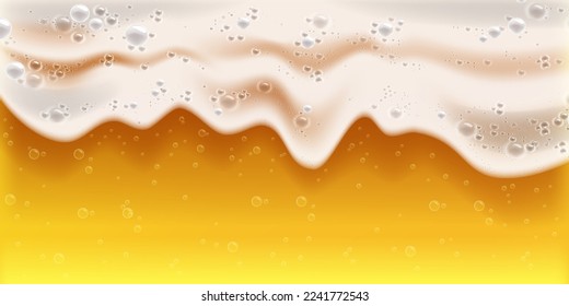 Beer foam background, vector sparkling fizzy beverage texture, summer bar wallpaper, golden bubble. White ale froth, orange alcohol glass, Octoberfest pub banner. Beer foam wave close view    clipart