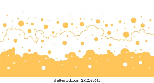 Borde de espuma de cerveza, textura de salpicadura de alcohol líquido, fondo de bebida de dibujos animados, patrón de malta naranja, marco de espuma de burbuja de vidrio. Diseño plano y contorno de Ilustración vectorial Abstractas