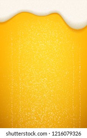 Beer Foam And Bubbles Background. Vector Poster Template Of Seamless Realistic Craft Beer With Flowing Foam And Bubbles