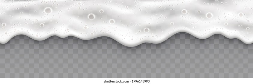Beer foam with bubbles, top view. Stream of soap solution, shampoos on transparent background.
