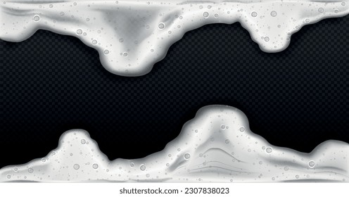 Beer foam concept. Alcoholic drink on copy space. Party or event. Template and mock up for wallpaper or backdrop. Realistic vector illustration isolated on transparent background