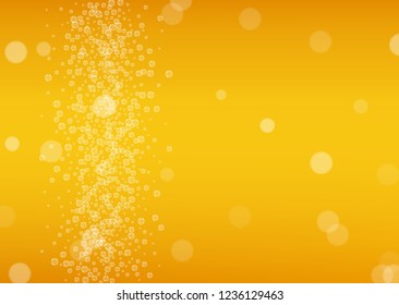 Beer foam. Craft lager splash. Oktoberfest background. restaurant flyer template. Pour pint of ale with realistic white bubbles. Cool liquid drink for Golden bottle with beer foam.