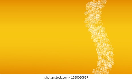 Beer foam. Craft lager splash. Oktoberfest background. Pour pint of ale with realistic white bubbles. Cool liquid drink for restaurant banner layout. Yellow cup with beer foam.