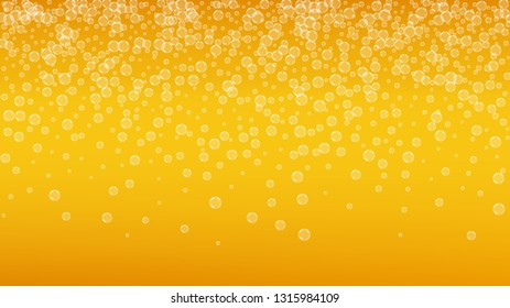 Beer foam. Craft lager splash. Oktoberfest background. bar flyer design. Pour pint of ale with realistic white bubbles. Cool liquid drink for Orange cup with beer foam.
