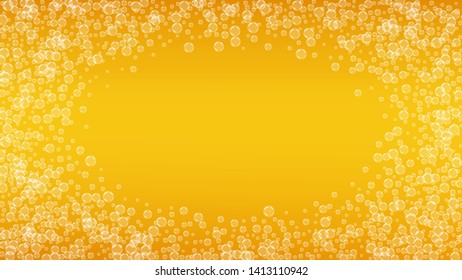 Beer foam. Craft lager splash. Oktoberfest background. bar flyer design. Fresh pint of ale with realistic white bubbles. Cool liquid drink for Orange cup with beer foam.