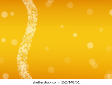 Beer foam. Craft lager splash. Oktoberfest background. German pint of ale with realistic white bubbles. Cool liquid drink for pub menu template. Orange bottle with beer foam.