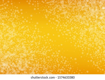 Beer foam. Craft lager splash. Oktoberfest background. pub banner layout. Bavarian pint of ale with realistic white bubbles. Cool liquid drink for Yellow glass with beer foam.