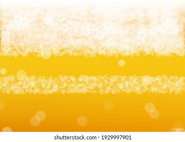 Beer Foam. Craft Lager Splash. Oktoberfest Background. Bar Banner Design. German Pint Of Ale With Realistic White Bubbles. Cool Liquid Drink For Orange Bottle With Beer Foam.