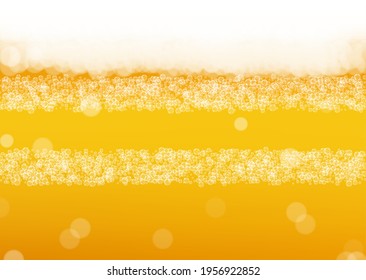 Beer foam. Craft lager splash. Oktoberfest background. Festive pint of ale with realistic white bubbles. Cool liquid drink for bar banner design. Golden jug with beer foam.