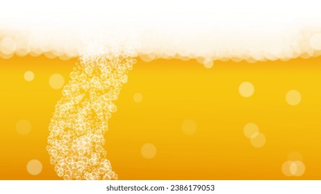 Beer foam. Craft lager splash. Oktoberfest background. Froth pint of ale with realistic white bubbles. Cool liquid drink for pub flyer design. Yellow cup with beer foam.