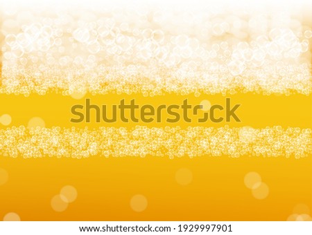 Beer foam. Craft lager splash. Oktoberfest background. bar banner design. German pint of ale with realistic white bubbles. Cool liquid drink for Orange bottle with beer foam.