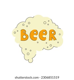 Beer foam inscription. Cartoon style foamy handwritten lettering for beer products, pub, bar, menu, restaurant, brewery design