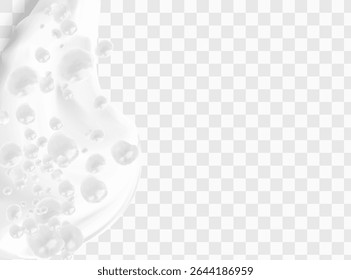 Mousse de bière isolée sur fond transparent. Texture mousse de savon blanc avec bulles, bordure harmonieuse, cadre mousseux. Vague de mer ou d'océan, crème détergente pour le nettoyage du linge