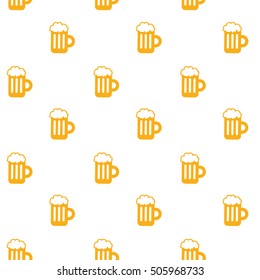Beer with foam in a mug vector illustration. Regular tiled seamless pattern.