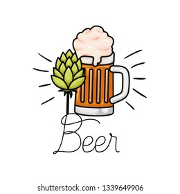 beer with foam and pinecone isolated icon