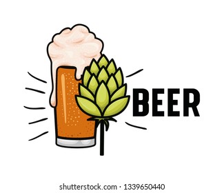beer with foam and pinecone isolated icon