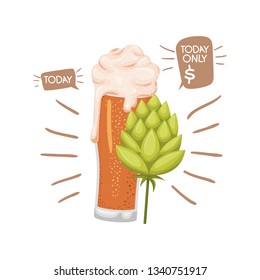 beer with foam and pinecone isolated icon