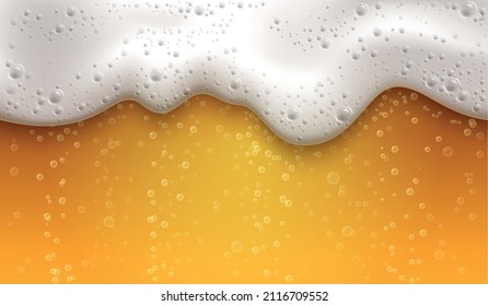 Beer foam realistic composition close up of a  bright orange beer drink with bubbles inside vector illustration