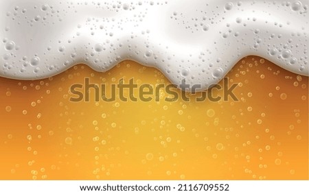 Beer foam realistic composition close up of a  bright orange beer drink with bubbles inside vector illustration