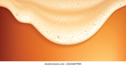 Beer foam realistic composition with puddle of foam with bubbles and orange gradient background with transparency vector illustration