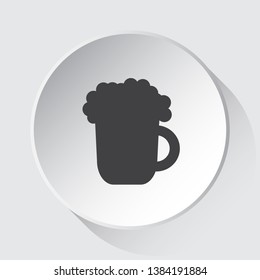 beer with foam - simple gray icon on white button with shadow in front of light gray square background