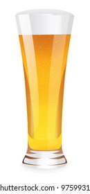 Beer with foam in tall glass. Isolated vector illustration on white background