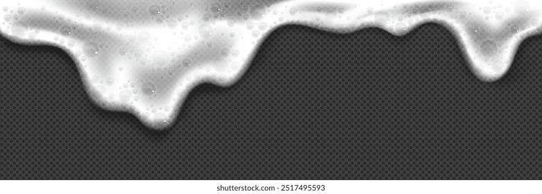 Textura de espuma de cerveza. Vector de jabón de champú blanco 3D. Patrón de borde realista de onda de detergente de espuma. Ilustración espumosa. Diseño cosmético de la vista superior de la espuma de la lavandería y de la bañera sobre fondo transparente