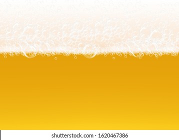 Beer foam. Transparent macro view bubbles on yellow background liquid alcoholic drink realistic vector template
