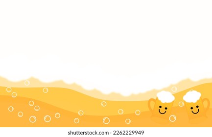 Olas de espuma de cerveza, burbujas y gafas de cerveza ilustración vectorial de dibujos animados.