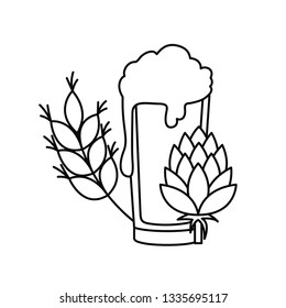 beer with foam and wheat isolated icon