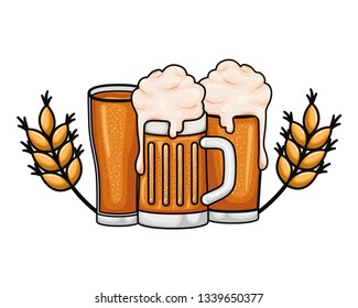 beer with foam and wheat isolated icon