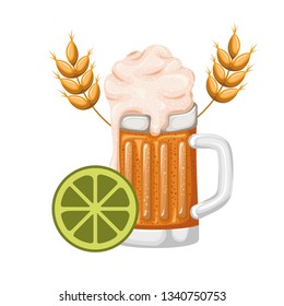 beer with foam and wheat isolated icon