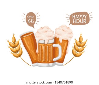 beer with foam and wheat isolated icon