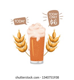 beer with foam and wheat isolated icon