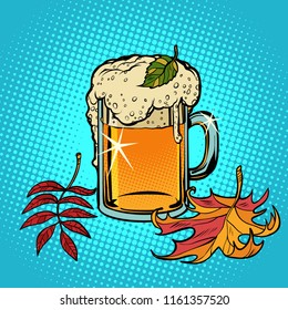 beer foamy Oktoberfest autumn. Comic cartoon pop art retro vector illustration drawing
