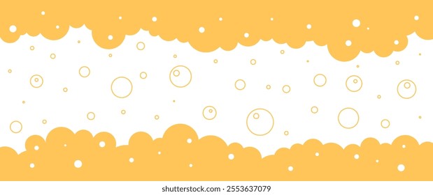 Beer frame, foam bubble border, alcohol background, suds outline and flat design, german drink pattern. Cartoon yellow liquid wave texture, abstract bar bg. Golden vector illustration