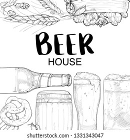 beer frame. Hand drawn vector illustrations. beer house concept.