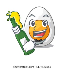 With beer freshly boiled egg isolated on mascot cartoon
