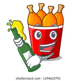 With beer fried chicken bucket isolated on mascot