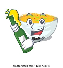 With beer fried noodles in the mascot shape