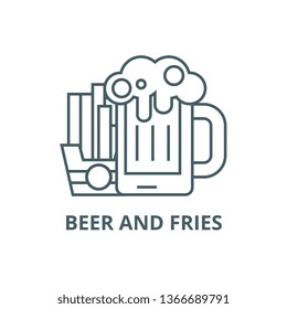Beer and fries line icon, vector. Beer and fries outline sign, concept symbol, flat illustration