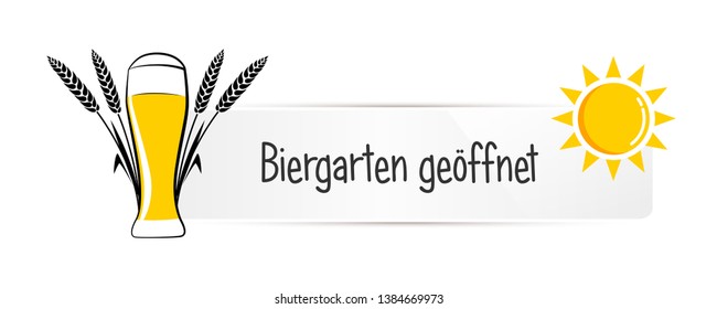 beer garden open german typography white label with wheat beer and sun isolated on a white background vector illustration EPS10