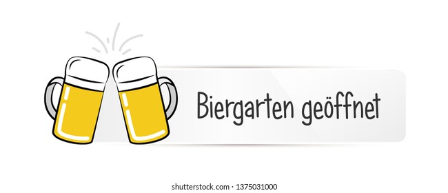 beer garden open typography in German white label isolated on a white background vector illustration EPS10