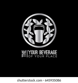 Beer garden vector logo. Brewery silver label. Home brew brand identity. Craft beer sign