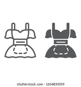 Beer girl dirndl costume line and glyph icon, st patrick s day and oktoberfest, patrick s dress sign, vector graphics, a linear pattern on a white background, eps 10