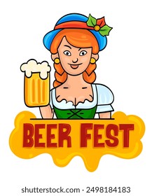 Beer girl vector icon, logo, Beer Fest colourful logo